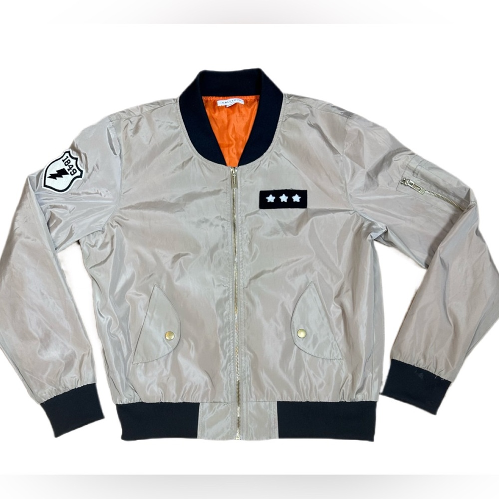 CALI LOVE USA/TAN BLACK BOMBER JACKET FULL ZIP UP